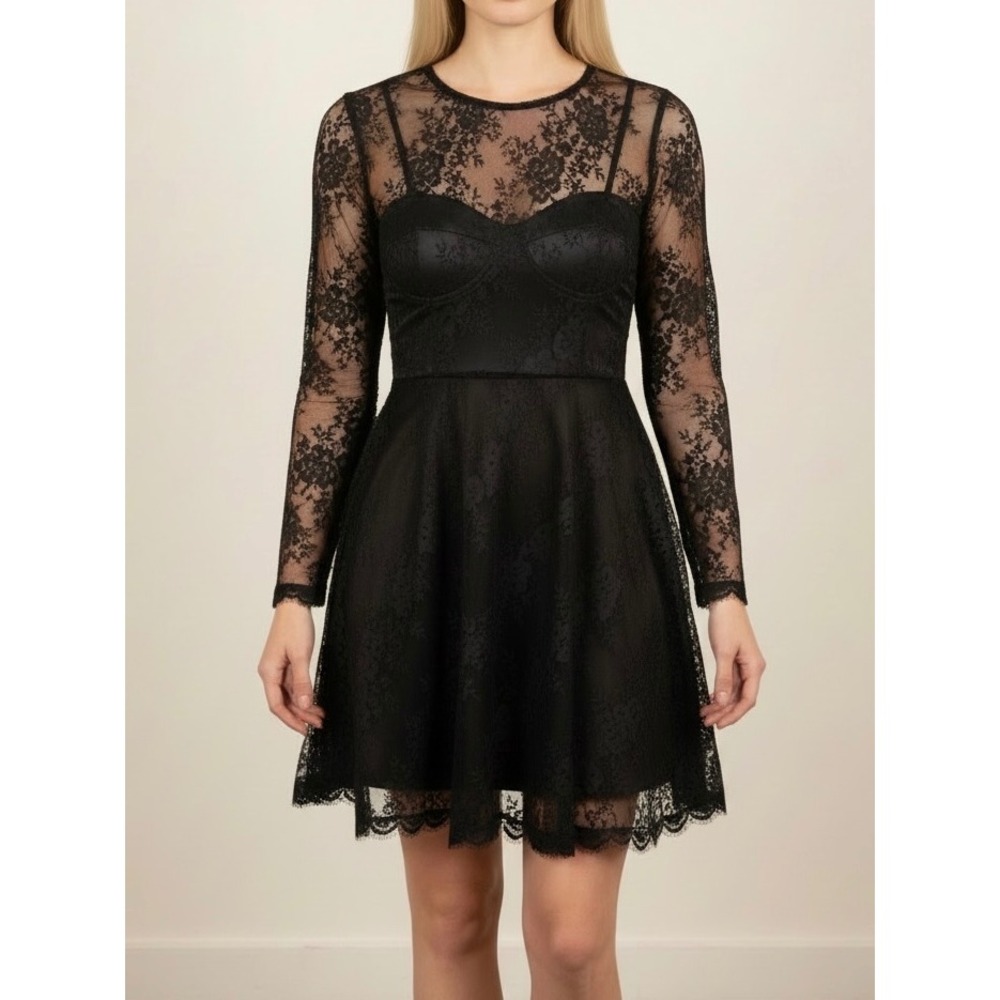Pearl Georgina Chapman Marchesa Dress 8 Black Lace Fit Flare Goth Hoco Romantic